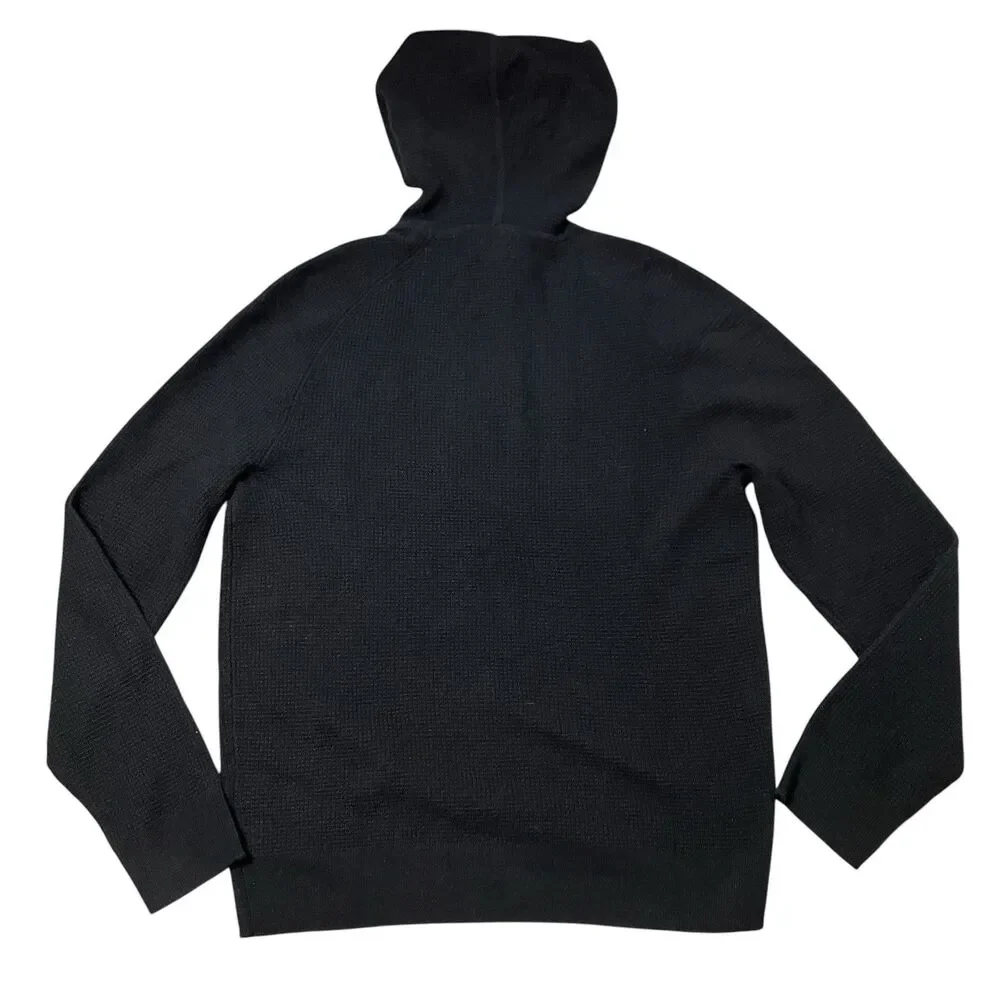J.Crew Hoodie Mens M Black Cashmere Waffle Knit Pullover Luxury Sweater CB523